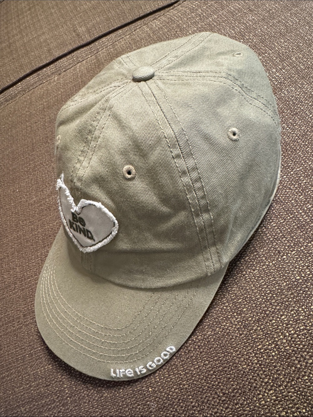 Life is Good Be Kind Heart Chill Cap Khaki Green Adjustable Hat OS - Picture 2 of 10